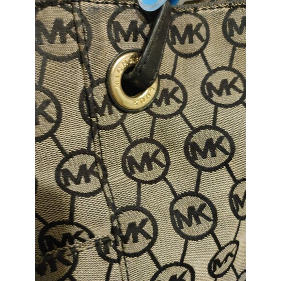 Michael Kors Jet Set Tote Leather and Canvas Black and Tan Logo - Picture 10 of 15